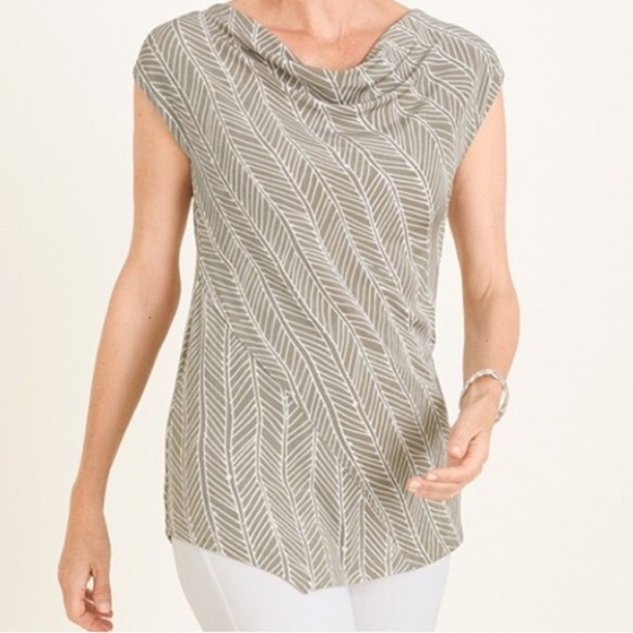 Chico’s Travelers Classic Printed Drape-Neck Top - Picture 1 of 7